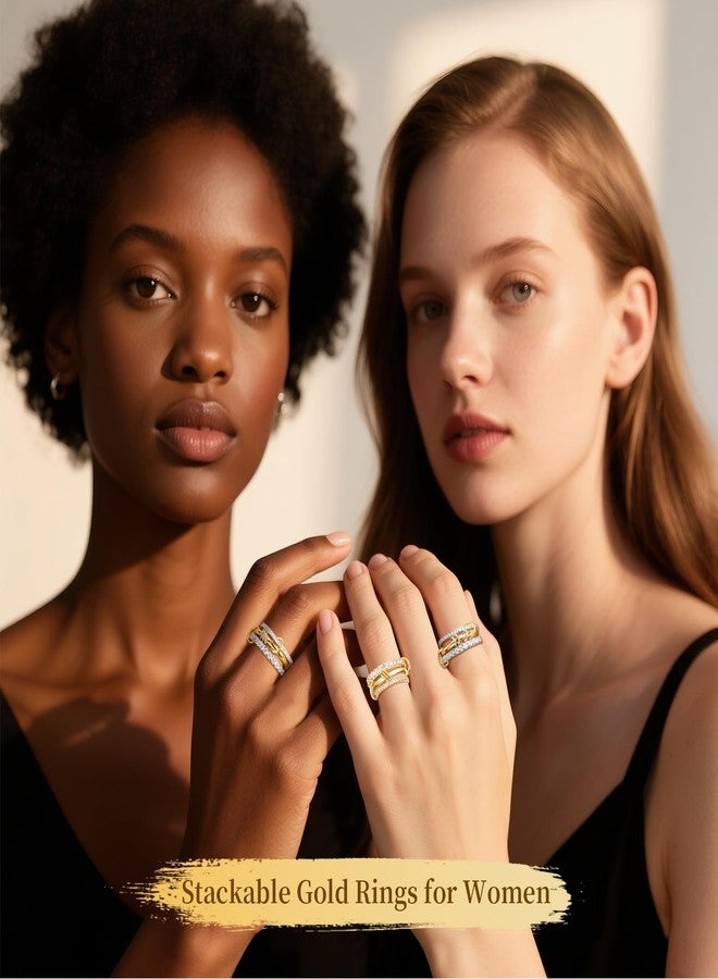 AIPULIDUO Stackable Gold Rings for Women 18K Gold-Plated for Non Tarnishing Fashion Bands with Cubic Zirconia, Including Thumb Rings & Multi-Metal Set - Image 4